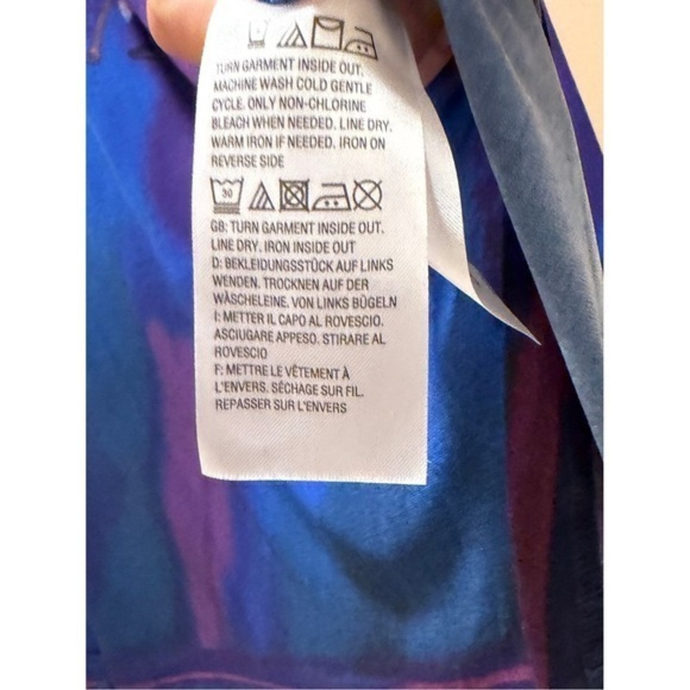 Bob Mackie Wearable Art Floral Long Sleeve Blouse Blue Purple Jersey Knit Lg - Picture 13 of 15